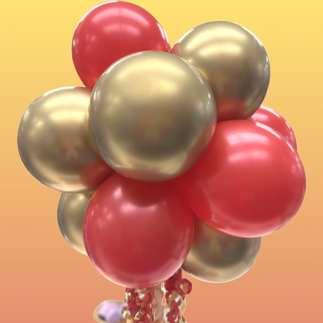 A bunch of balloons that are in the shape of a flower.